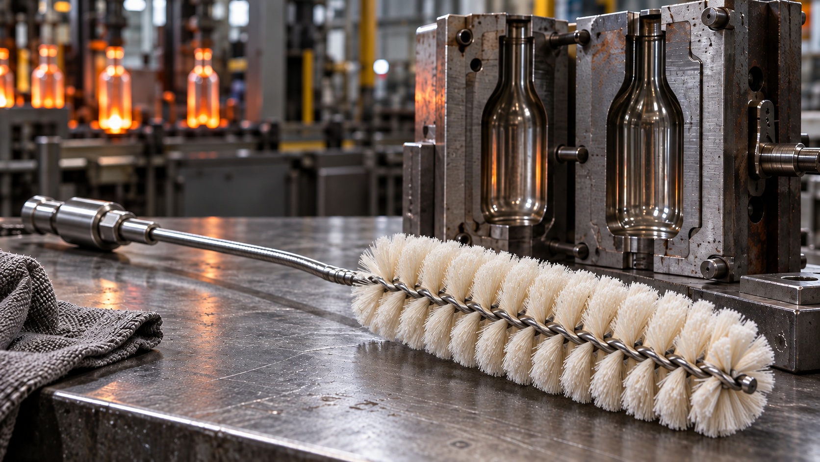 SCOVOLI PER VETRERIE INDUSTRIALI: PERCHÉ COTONE, ACCIAIO E FLESSIBILITÀ CAMBIANO LA LUBRIFICAZIONE DELLO STAMPO